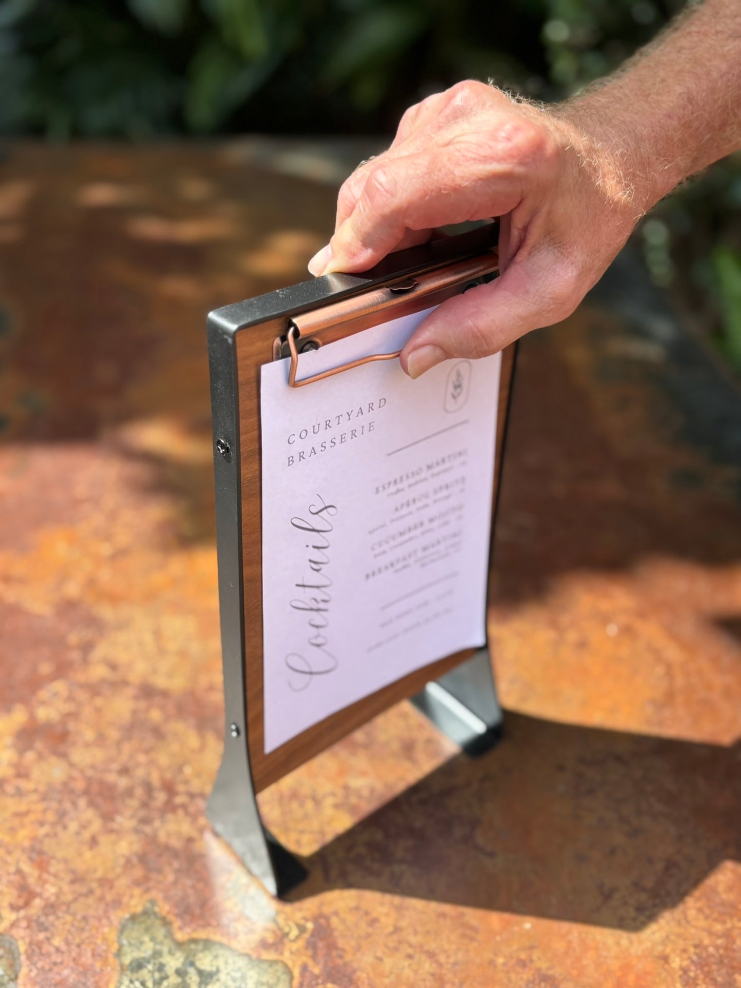 Brasserie Restaurant Signage Stand in use